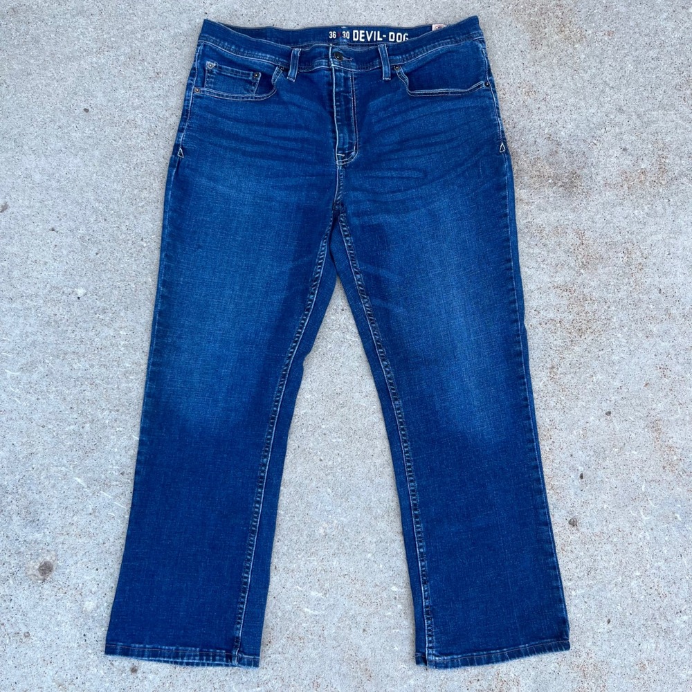 Devil-Dog Dungarees Mens Relaxed Bootcut Jeans Dark Wash Blue 36x30 - Picture 1 of 7
